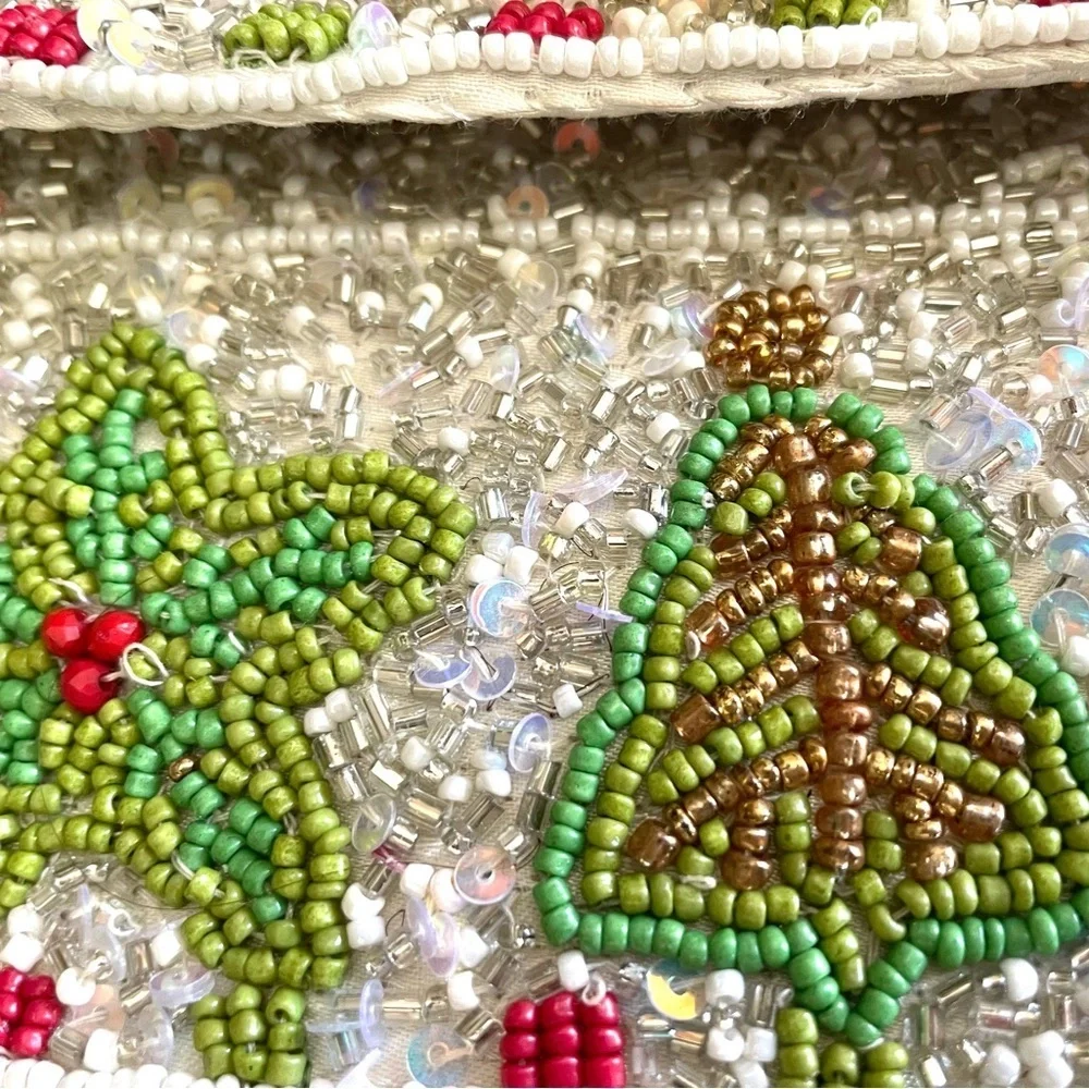 Seashell Hand Beaded in India Clutch, Multicolor, Detachable Charm & Chain.